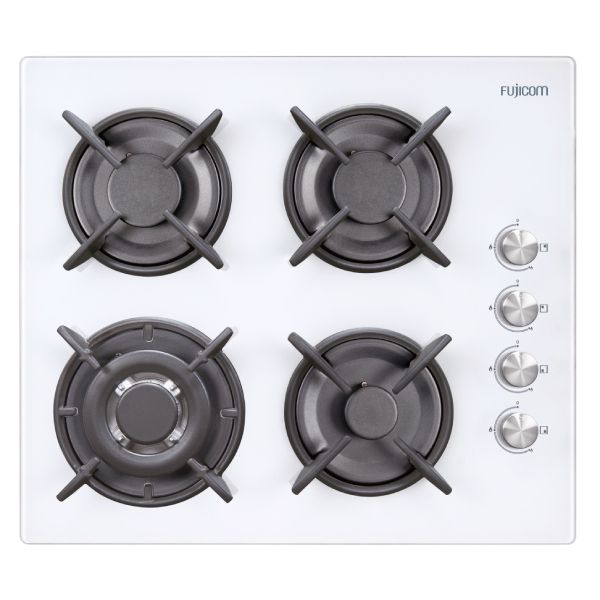 כיריים גז 4 להבות 60 ס"מ דגם FUJICOM FJ-GHG755W פוג'יקום זכוכית לבנה