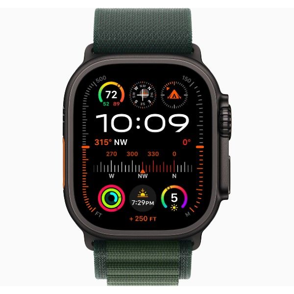 שעון חכם Apple Watch Ultra 2 GPS + Cellular 49mm Black Titanium Case with Dark Green Alpine Loop Large אפל שחור טיטניום