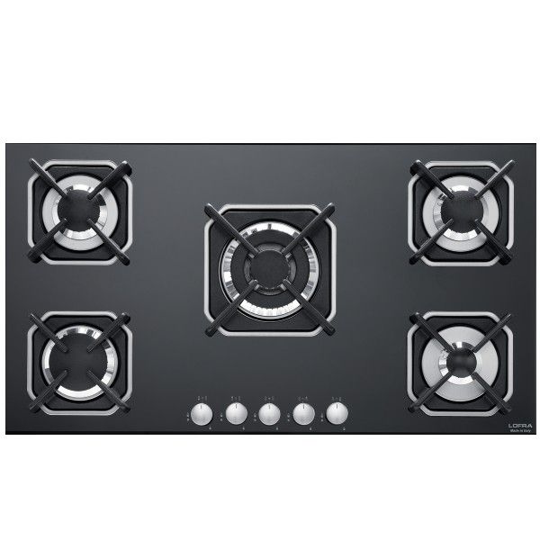 כיריים גז 5 ראשים כולל להבת טורבו דגם LOFRA HGN9EO לופרה זכוכית שחורה
