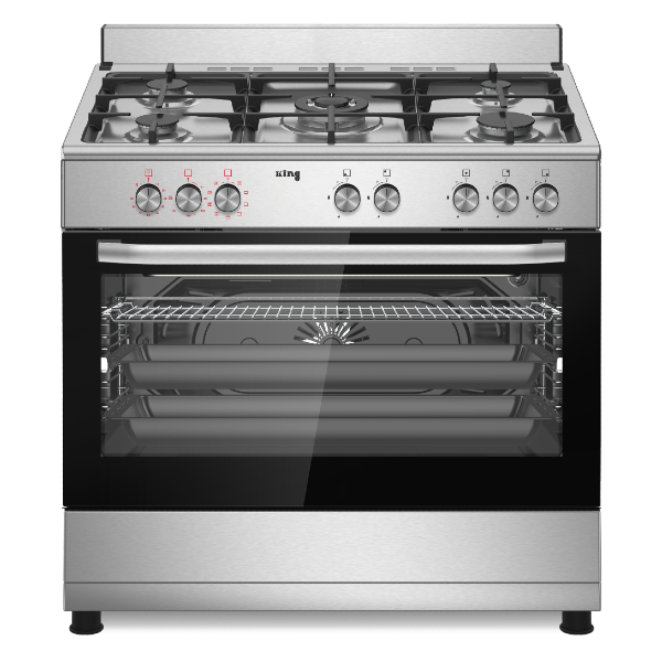 תנור משולב כיריים גז רוחב 90 ס"מ 100 ליטר דגם KFS-9060IX PRO קינג KING נירוסטה