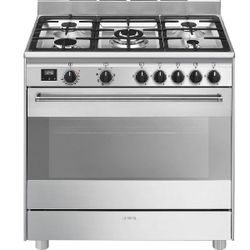 תנור רוחב 90 ס"מ משולב כיריים גז דגם Smeg BG91X נירוסטה מוברשת