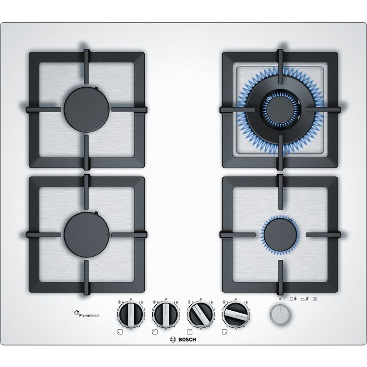 כיריים גז 4 מבערים 60 ס"מ דגם PPH6A2M20Y זכוכית לבנה BOSCH