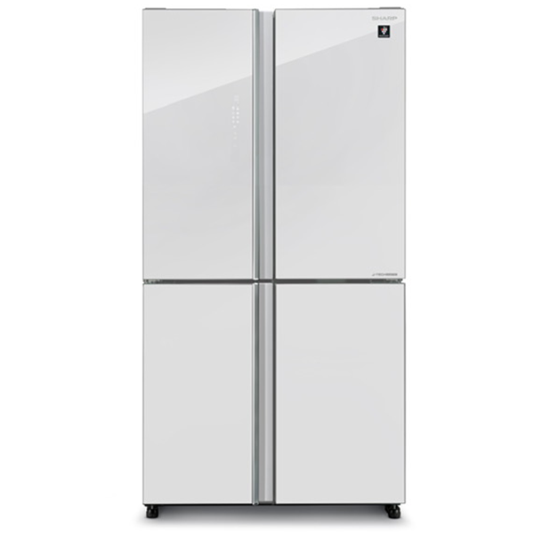 מקרר 4 דלתות מקפיא תחתון בנפח 525 ל' דגם SHARP SJ-8590-WH דלת זכוכית לבנה